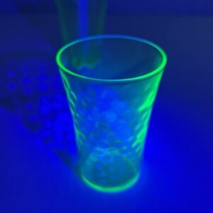 Vtg Uranium Glass Green Dimpled Juice Tumbler/Toothpick Holder 3oz